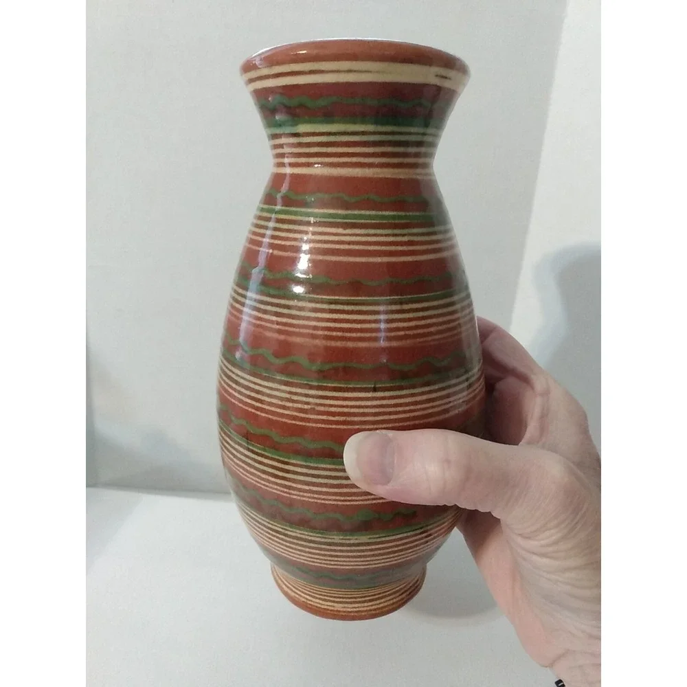 Glazed Mexican Vase Earthtones Hand Made Studio Pottery Southwest design PRETTY!
